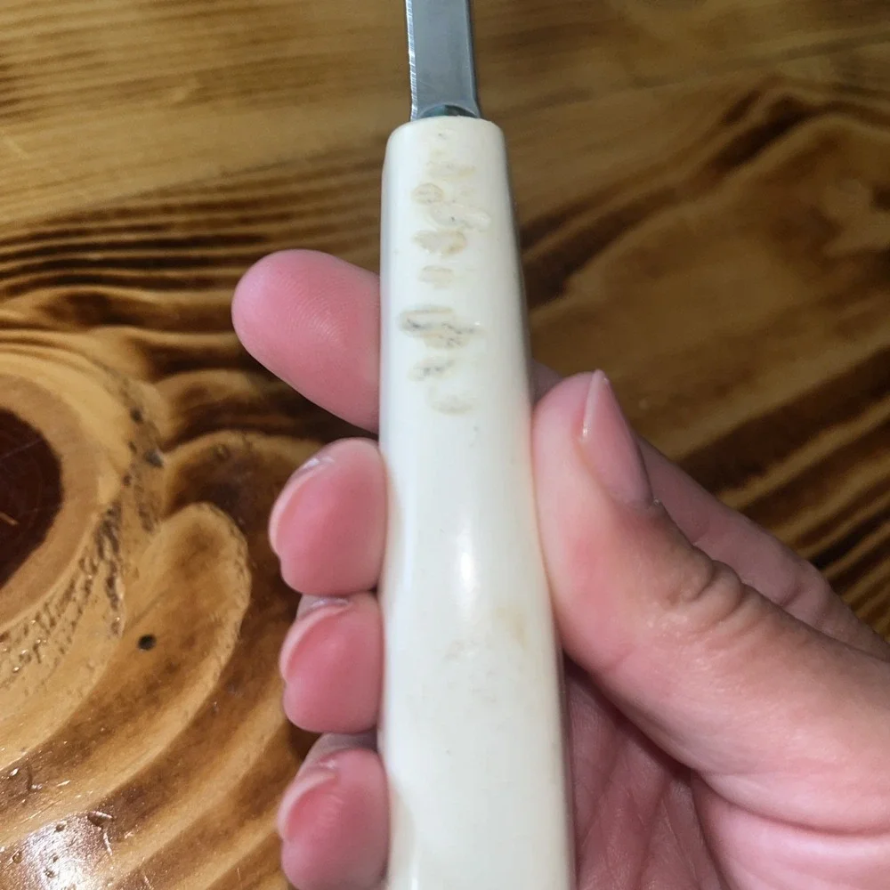 Vintage EKCO Slotted Keyhole Spatula WHITE Handle Chrome Metal Made in USA 12.5